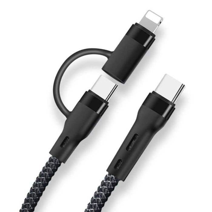 Кабель Type-C to Type-C з перехідником Lightning / 2 в 1 / QC3.0 PD / 60W / 1м Чорний