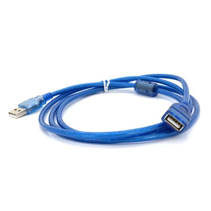 Подовжувач USB 2.0 AM/AF, 1.5m, 1 ферит, прозорий синій