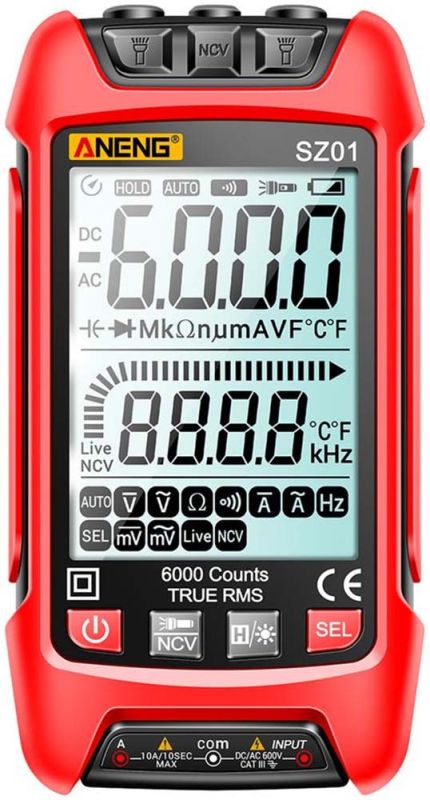 Мультиметр цифровий Aneng SZ01 кишеньковий, True RMS, NCV, автовизначення, ліхтарик, LCD, 600В, 10A