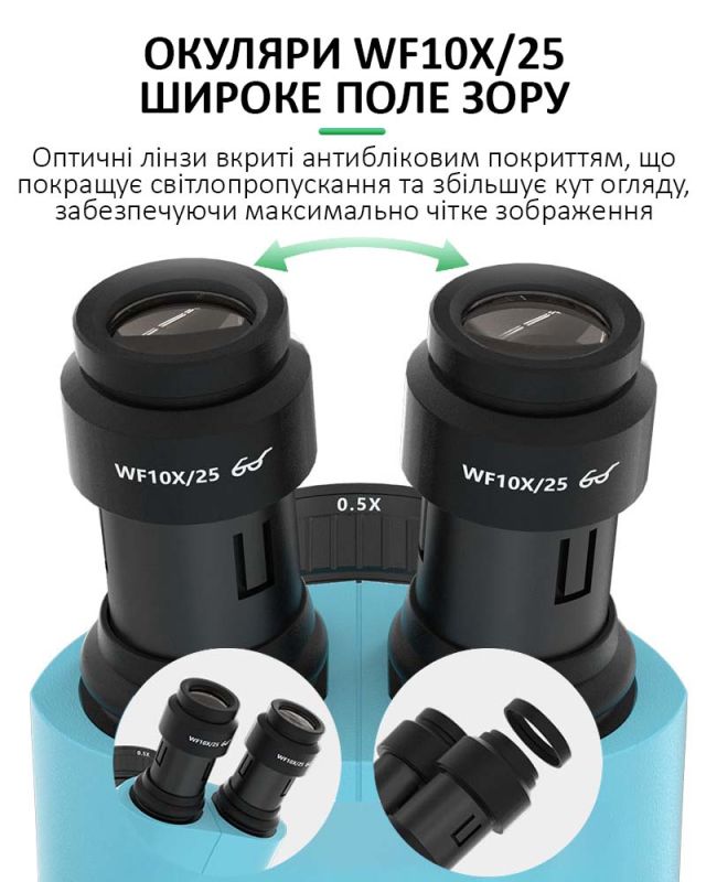 Микроскоп тринокулярный Relife RL-M6T Pro-B11 / 6.5X-65X / CTV 0,5X / подсветка / Зеленый