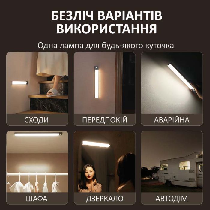 LED лампа ночник Greenbar L911 с датчиком движения, 3.5 Вт, длина 40 см Black