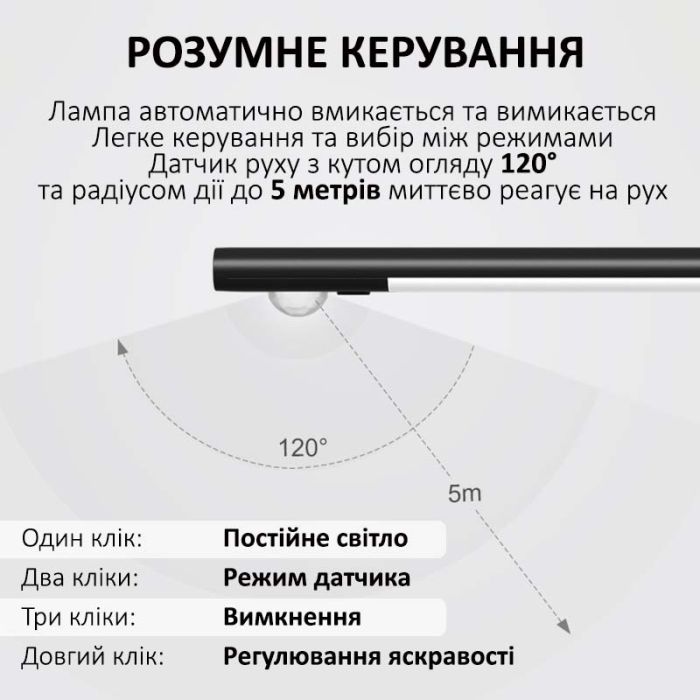 LED лампа ночник Greenbar L911 с датчиком движения, 3.5 Вт, длина 40 см Tarnish