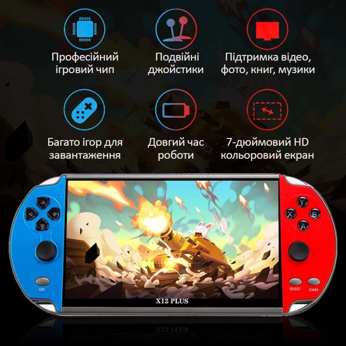 Портативная игровая приставка X12 Plus / 7'' / 16Gb / 10000+ ретро игры / подключение к TV / 2500mAh