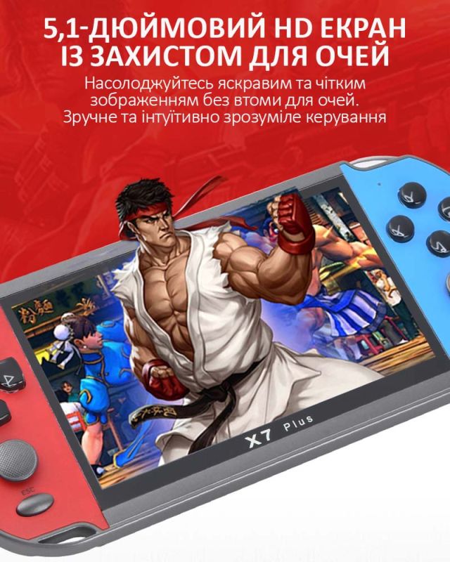 Портативная игровая приставка X7 Plus / 5.1'' / 8Gb / 6800+ ретро игры / подключение к TV / 1500mAh