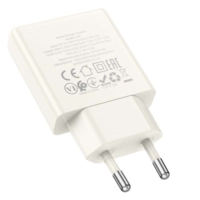 Мережевий зарядний пристрій Hoco N44 Type-C PD 30W moonlight white