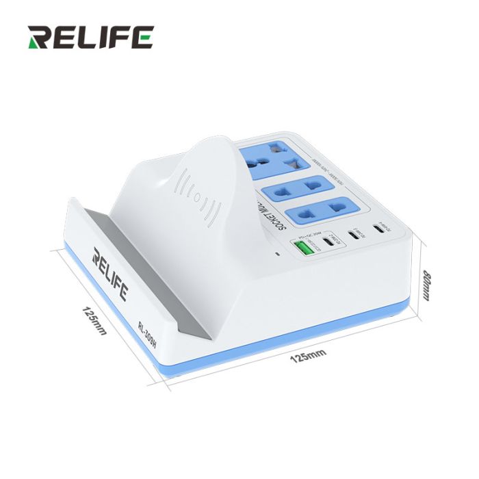 Бездротовий зарядний пристрій Relife RL-309H / 1XUSB QC / 3xType-C PD / подовжувач 220В / 72W Max