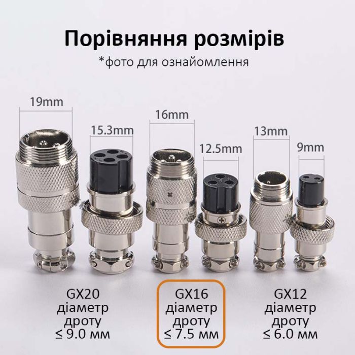 Разъем авиационный GX16 3 pin (папа+мама) крепление на кабель, штекер, гнездо, защитный кожух