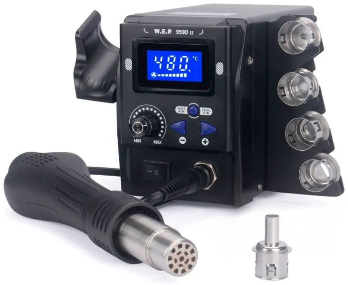 Термовоздушная паяльная станция WEP 959D II термофен / 100-480°С / 120 л/мин / 5 насадок / 700 Вт