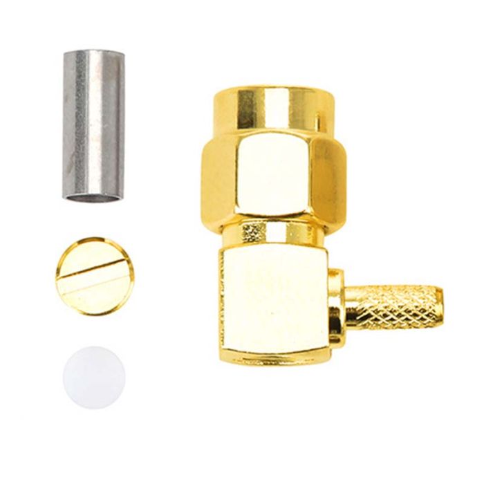 Разъем коннектор SMA-JW-1.5 RP-SMA male (папа) угловой для кабелей RG-316, RG-174, RG-188, LMR100