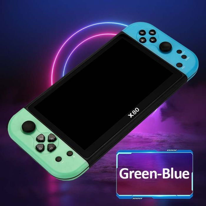 Портативная игровая приставка X80 / PSP / 7 '' / 16 ГБ / 20000 игр / HD TV выход Green Blue