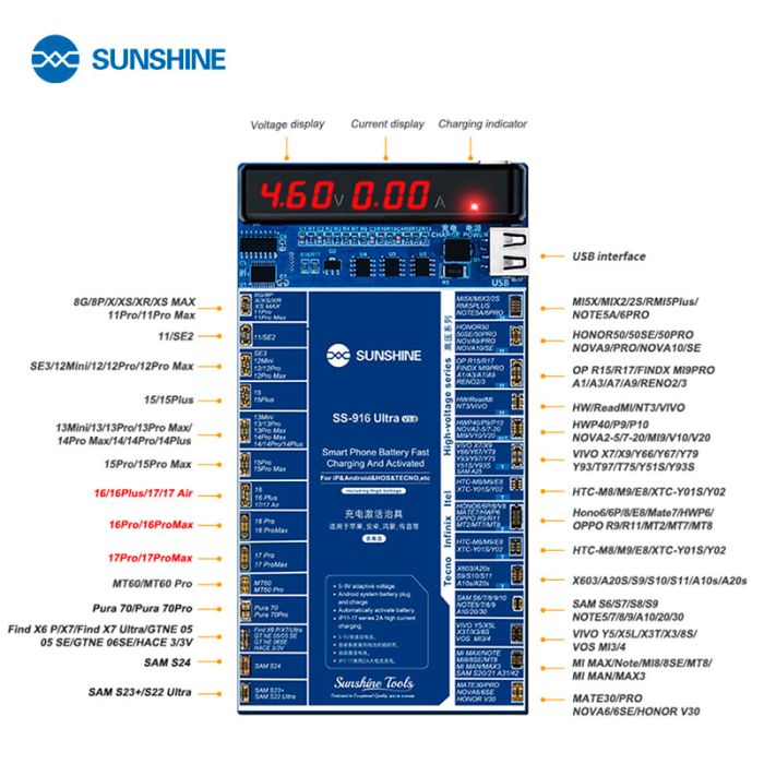 Активатор аккумуляторов Sunshine SS-916 Ultra v3.0 для iPhone 8 - 17 Pro Max / Samsung / Huawei / Xiaomi