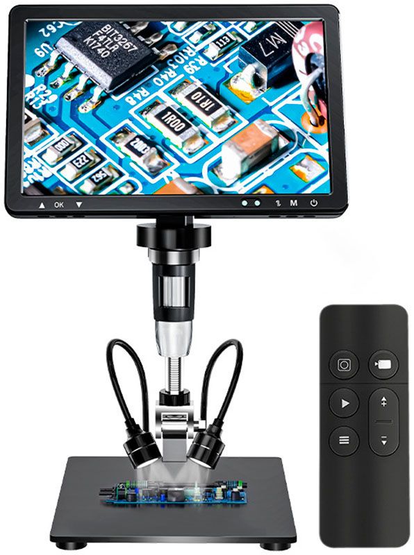 Микроскоп цифровой DM12 с монитором HD 10.1" / кратность 1500X / пульт / подсветка / Type-C / HDMI