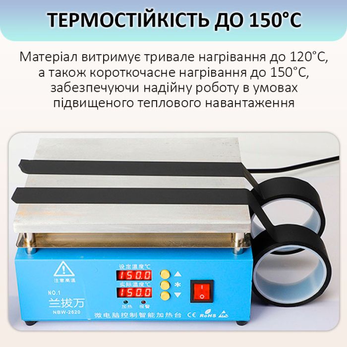 Термостойкий скотч PET черный / 150°C Max / толщина 0.05 мм / длина 33 м / ширина 5 мм