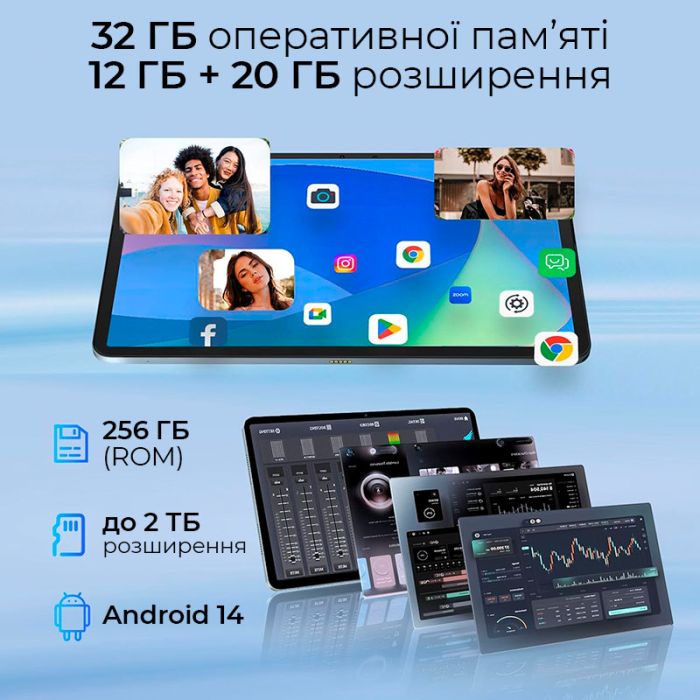 Планшет Doogee T20 Ultra / 12'' / 12+256GB / 4G 2-SIM / 8 ядер / Android 14 / 10800mAh Black