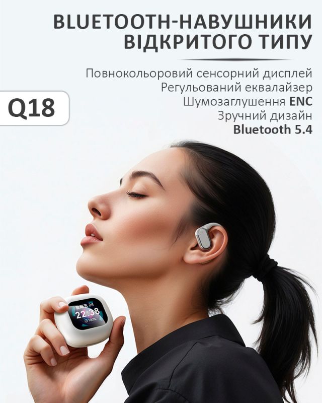 Наушники беспроводные Q18 TWS Earbuds с LED дисплеем, Bluetooth 5.4, ENC, 300mAh White
