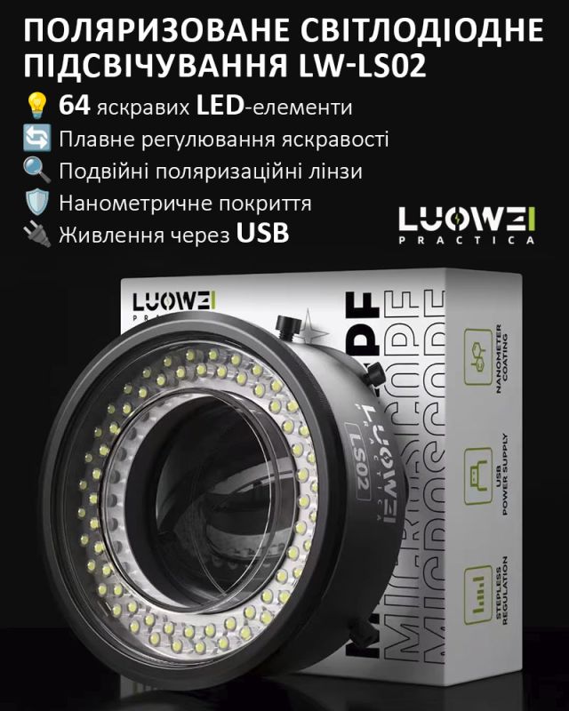 Подсветка для микроскопа LUOWEI LW-LS02 светодиодная / поляризационная / USB / 64 диода