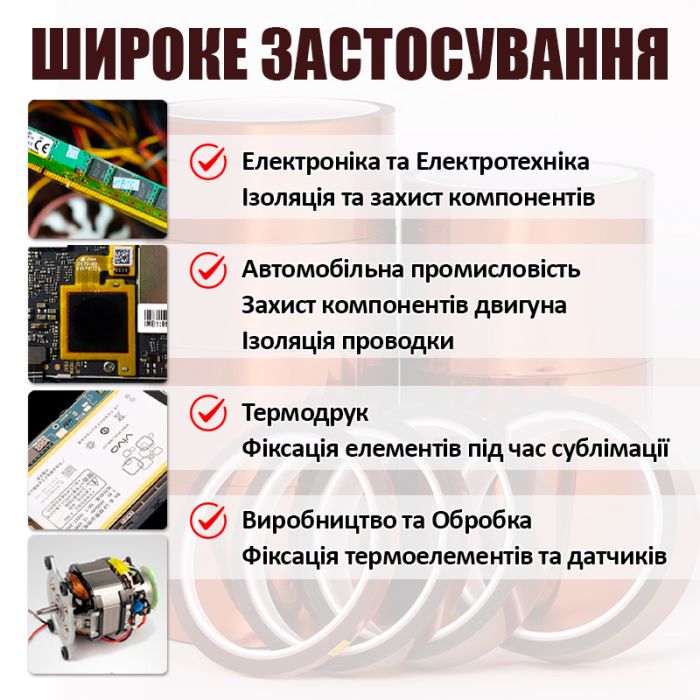 Термостойкий скотч каптоновый / длина 33 м / ширина 80 мм