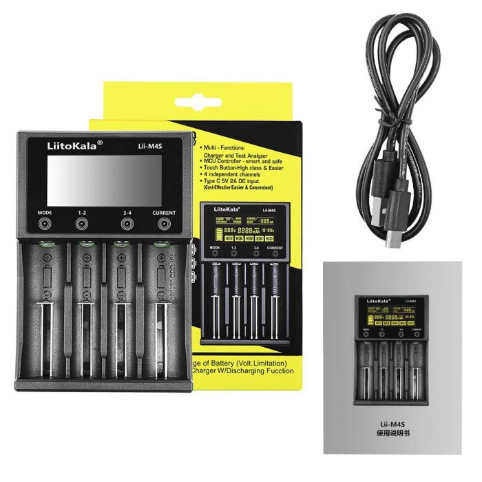 Интеллектуальное зарядное устройство LiitoKala Lii-M4S для 18650, AA, AAA Li-Ion, Ni-MH/Cd + PowerBank