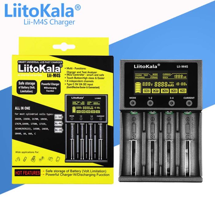 Інтелектуальний зарядний пристрій LiitoKala Lii-M4S для 18650, AA, AAA Li-Ion, Ni-MH/Cd + PowerBank