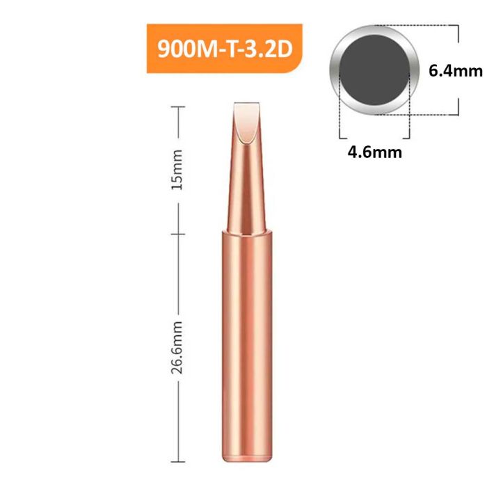 Жало медное для паяльника 900M-T-3.2D конус с двусторонним срезом, 3.2 мм