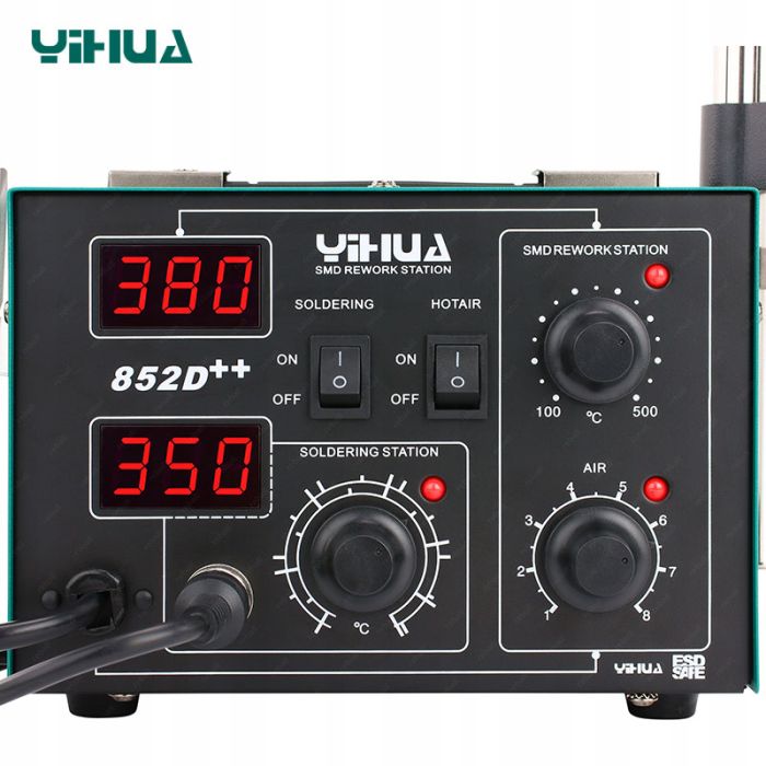 Паяльная станция 2 в 1 YIHUA 852D++ / паяльник 50 Вт + термофен 650 Вт с держателем