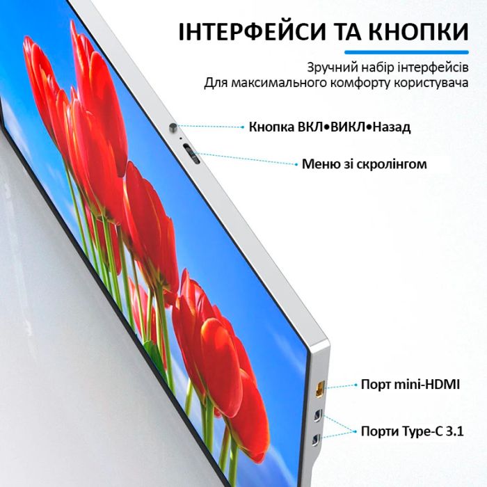 Монитор портативный W15FPC 15 дюймов с двойным дисплеем для ноутбуков / IPS / 1920x1080 / Type-C / HDMI