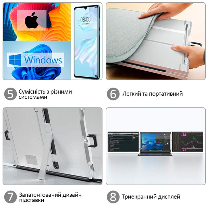 Монитор портативный W15FPC 15 дюймов с двойным дисплеем для ноутбуков / IPS / 1920x1080 / Type-C / HDMI