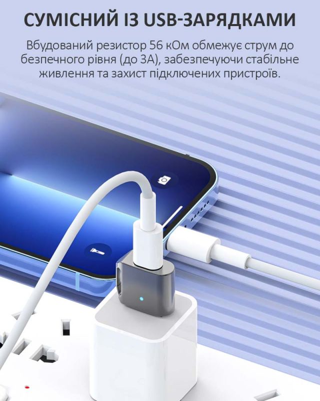 Перехідник USB 3.1 на Type-C / OTG адаптер (тато-мама) / PD, 10 Гб/с / Сріблястий