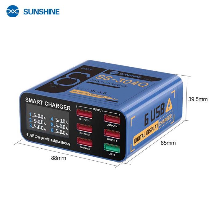 Швидкий зарядний пристрій Sunshine SS-304Q 3.5A / 5xUSB / 1xUSB QC3.0 / 40W Blue