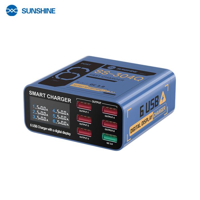 Швидкий зарядний пристрій Sunshine SS-304Q 3.5A / 5xUSB / 1xUSB QC3.0 / 40W Blue