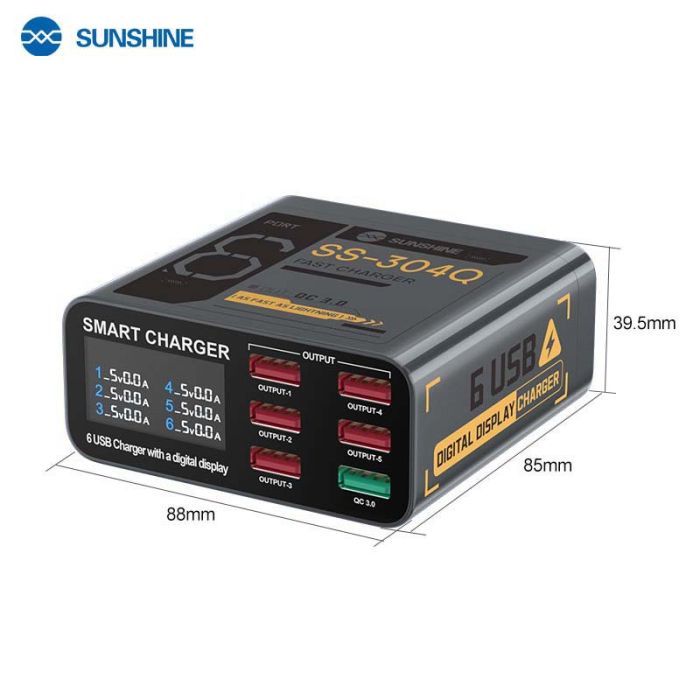 Швидкий зарядний пристрій Sunshine SS-304Q 3.5A / 5xUSB / 1xUSB QC3.0 / 40W Black