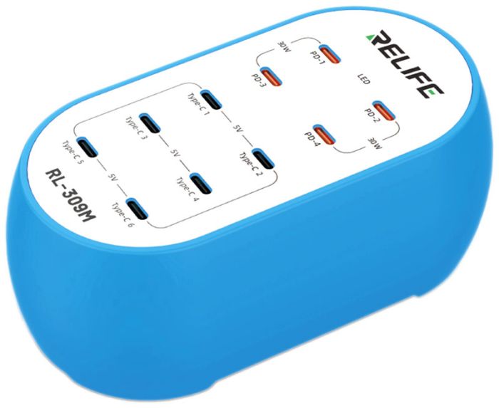 Зарядний пристрій RELIFE RL-309M / 10 USB Type-C / Power Delivery / 72W Max