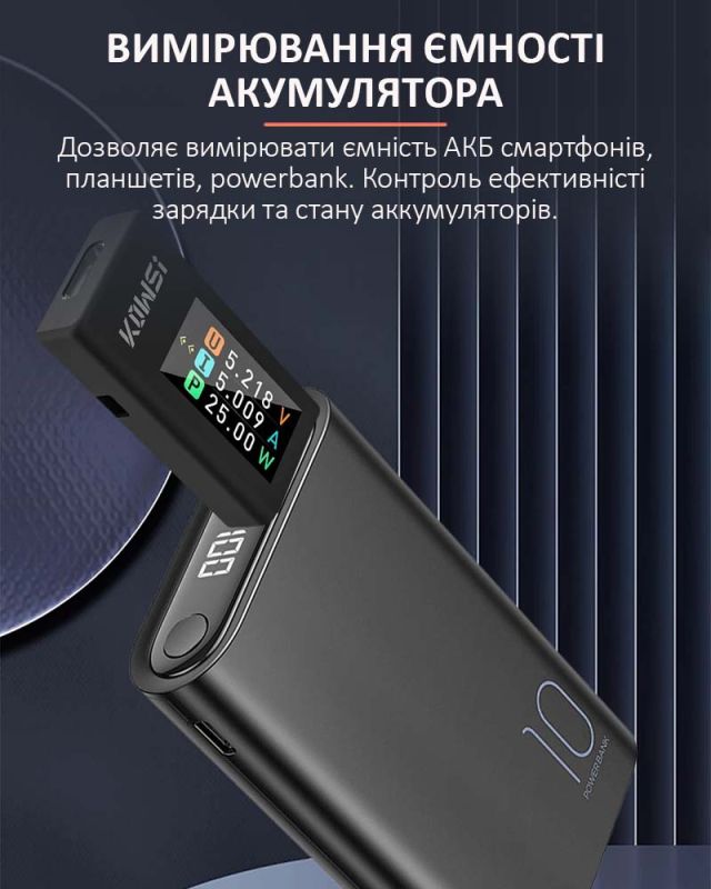 Багатофункціональний USB тестер KOWSI KWS-1902L Type-C / QC3.0 / 4-30V / 8A Чорний