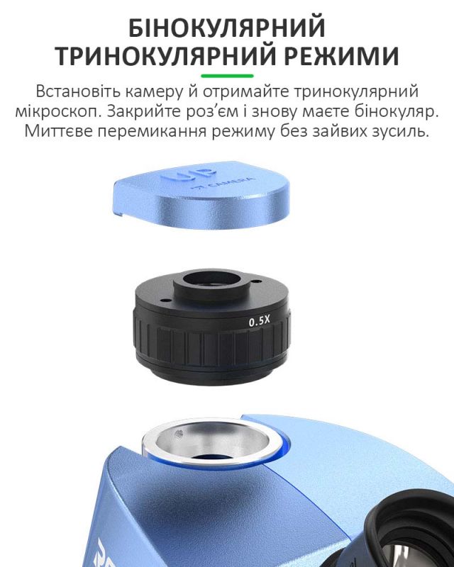 Мікроскоп тринокулярний Relife RL-M7T Pro / 7X-50X / CTV 0.5X / без штатива / Синій