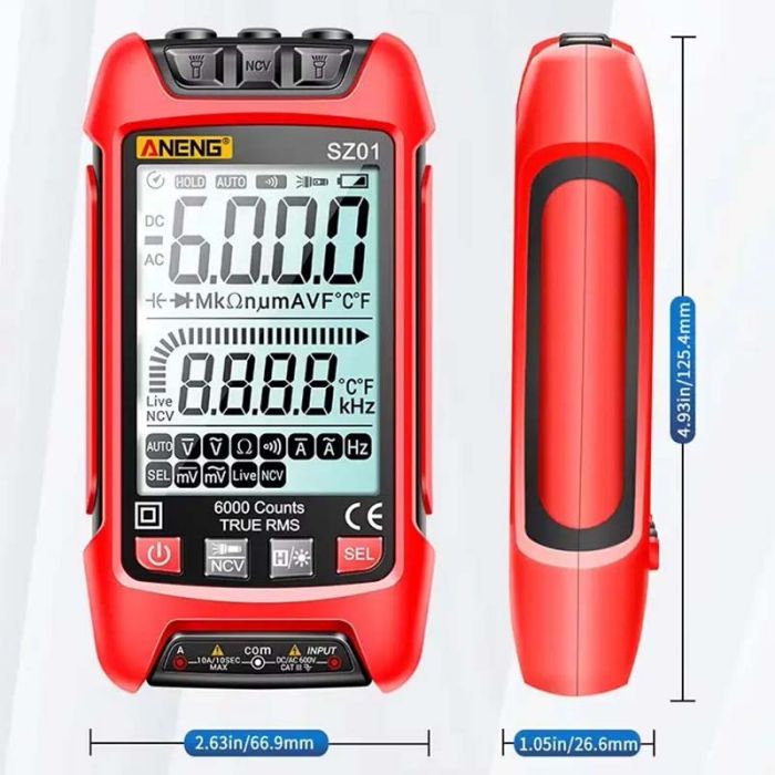 Мультиметр цифровой Aneng SZ01 карманный, True RMS, NCV, автоопределение, фонарик, LCD, 600В, 10A