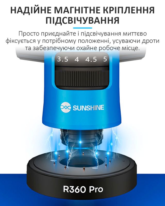 Микроскоп тринокулярный Sunshine R360 Pro / наклон окуляров ±25° / 0.7-5.8X / магнитная LED подсветка