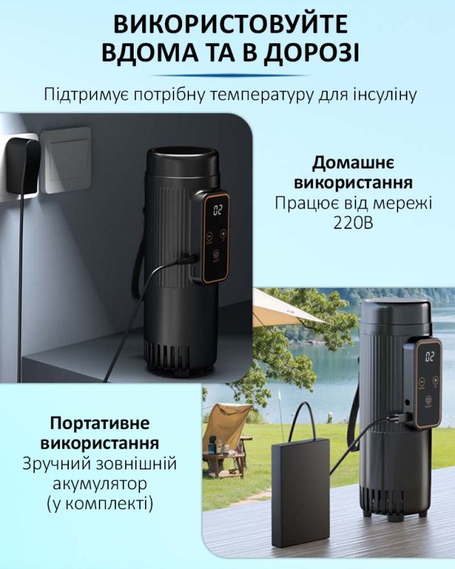 Медичний портативний міні холодильник Coolbox KJX-006 для ліків, інсуліну / сумка, USB, 220V, АКБ зовні