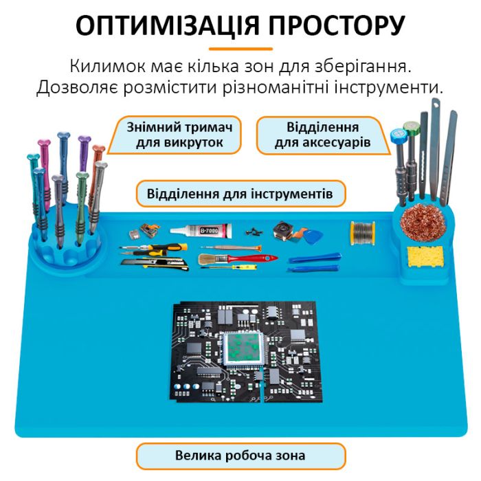 Теплоізоляційний силіконовий килимок TELIJIA TE-733 для пайки та ремонту техніки 450x280mm Grey