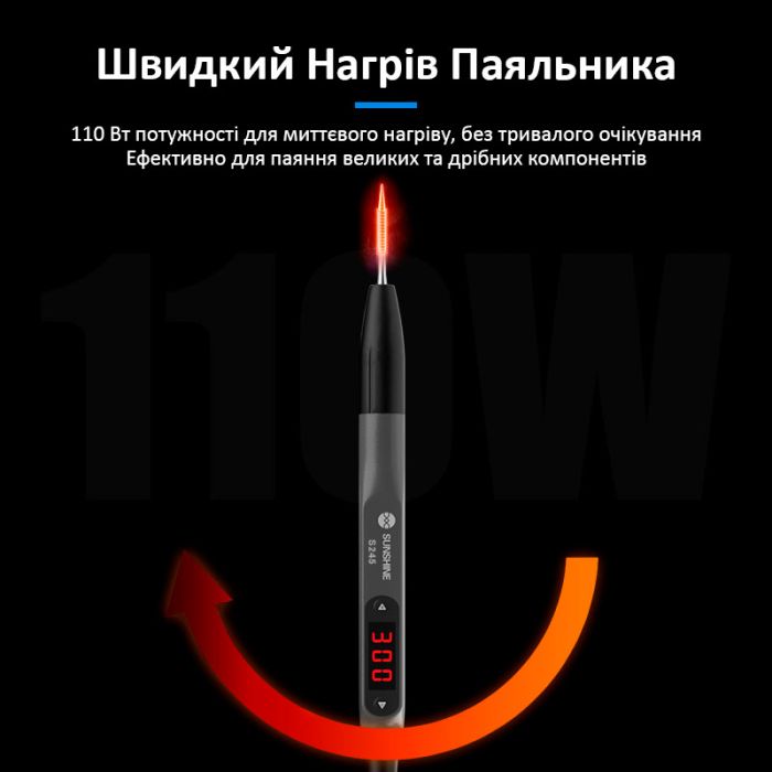 Паяльник SUNSHINE S245 портативный / цифровая регулировка / подставка / 100-450°C / 110 Вт