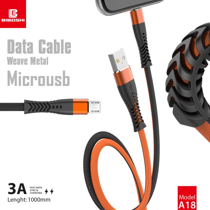 Кабель Biboshi A18 USB - Micro-USB 1m 3A black - orange