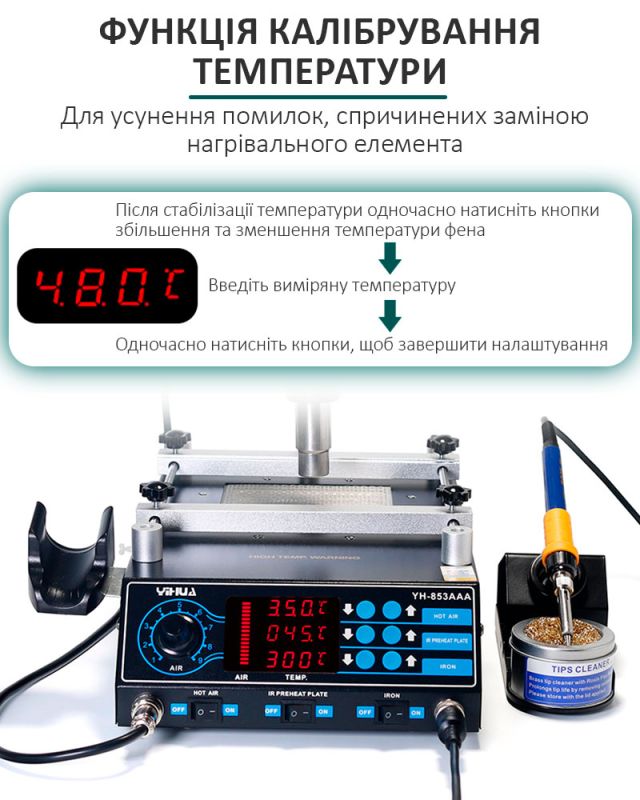 Паяльна станція 3 в 1 YIHUA 853AAA / фен + паяльник + ІК переднагрівач / LED дисплей / 1200 Вт