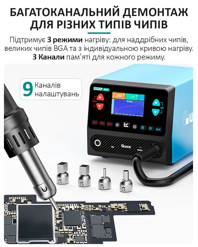 Паяльная станция Quick M9 / AI голосовое управление / 50-550°С / 50 л/мин / 1300 Вт