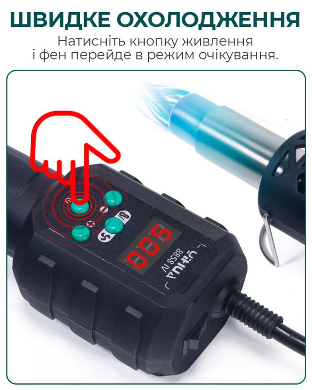 Термофен YIHUA 8858-IV / ЖК-дисплей / цифрове регулювання / компактний / 120 л/хв / 100 - 500°C / 700 Вт