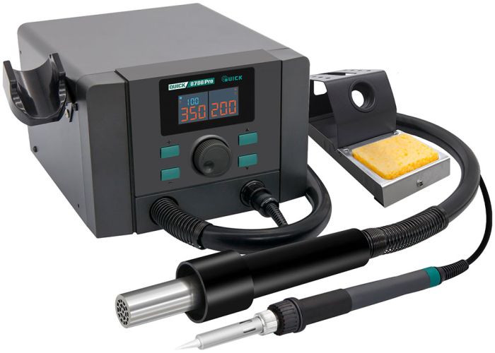 Паяльная станция 2 в 1 QUICK 8786 Pro / термофен + паяльник / 100-500°C / 40 л/мин / 700 Вт