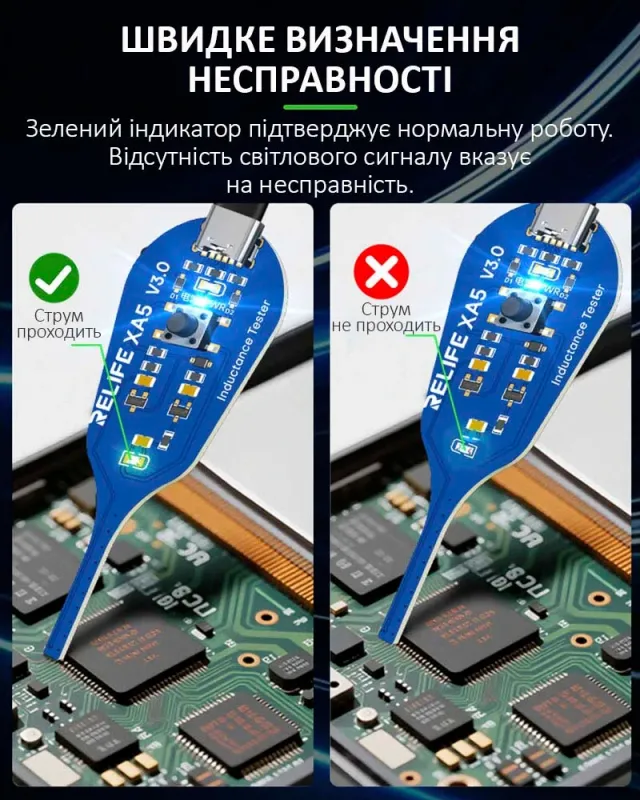 Тестер индукцивности Relife XA5 V3.0 для обнаружения неисправностей печатных плат / встроенный АКБ / Type-C
