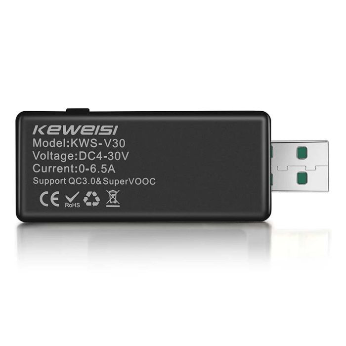 USB тестер тока напряжения емкости KEWEISI KWS-V30 QC3.0 / 4-30V / 195W / 6.5A Black