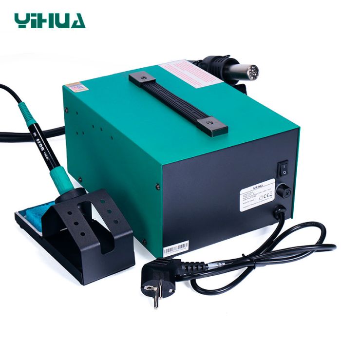Паяльная станция 2 в 1 YIHUA 852D+SE pump / термофен + паяльник / компрессор / 4 насадки / 650 Вт