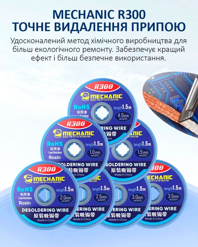 Обплетення для зняття припою Mechanic R300 / довжина 1.5 м / ширина 2.5 мм