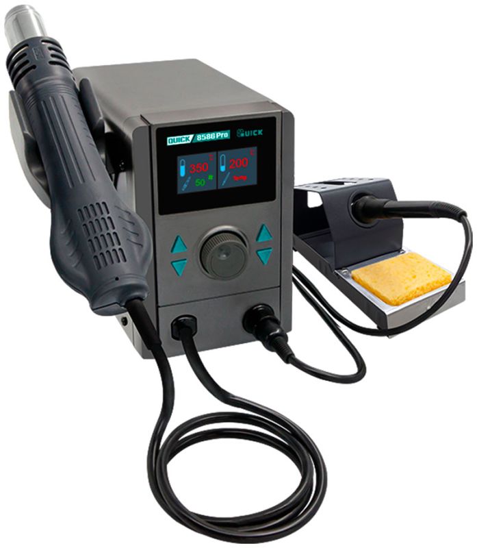 Паяльная станция 2 в 1 QUICK 8586 Pro / термофен + паяльник / 100-500°C / 30 л/мин / 800 Вт