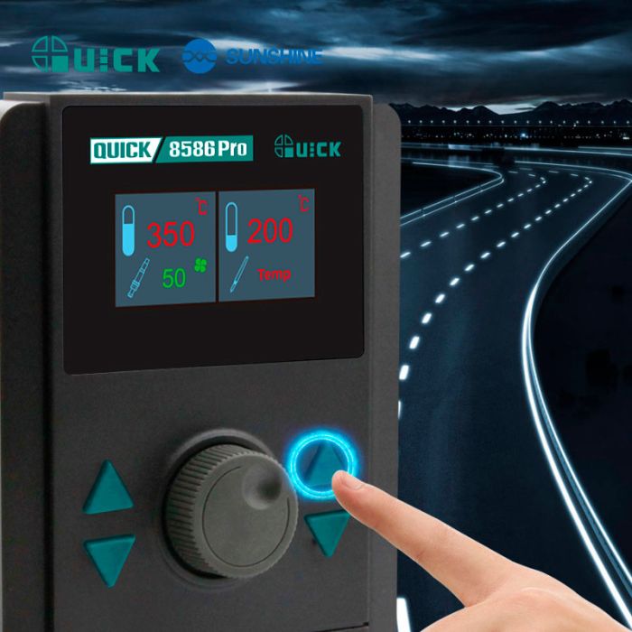 Паяльная станция 2 в 1 QUICK 8586 Pro / термофен + паяльник / 100-500°C / 30 л/мин / 800 Вт